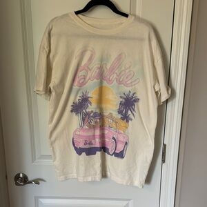 Modern Hollister Barbie Cream and Pink Short Sleeve Tee with Graphic Design